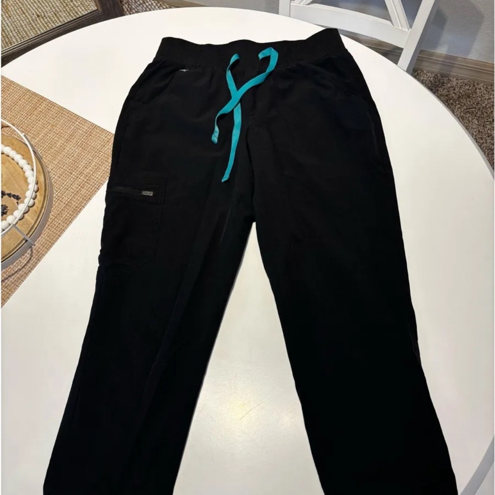 Figs Men's Black Joggers with Teal Drawstring